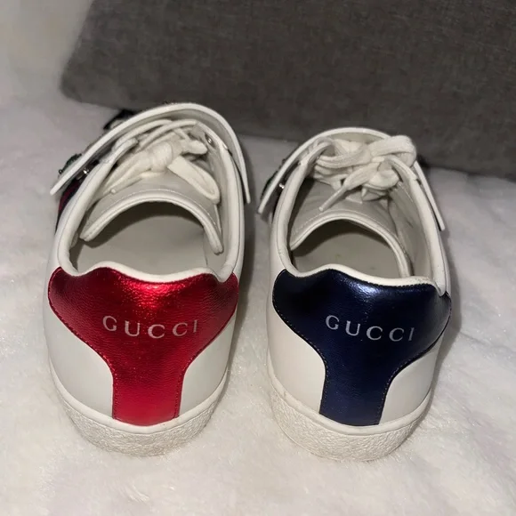 Gucci White Leather And Canvas Ace Sneakers